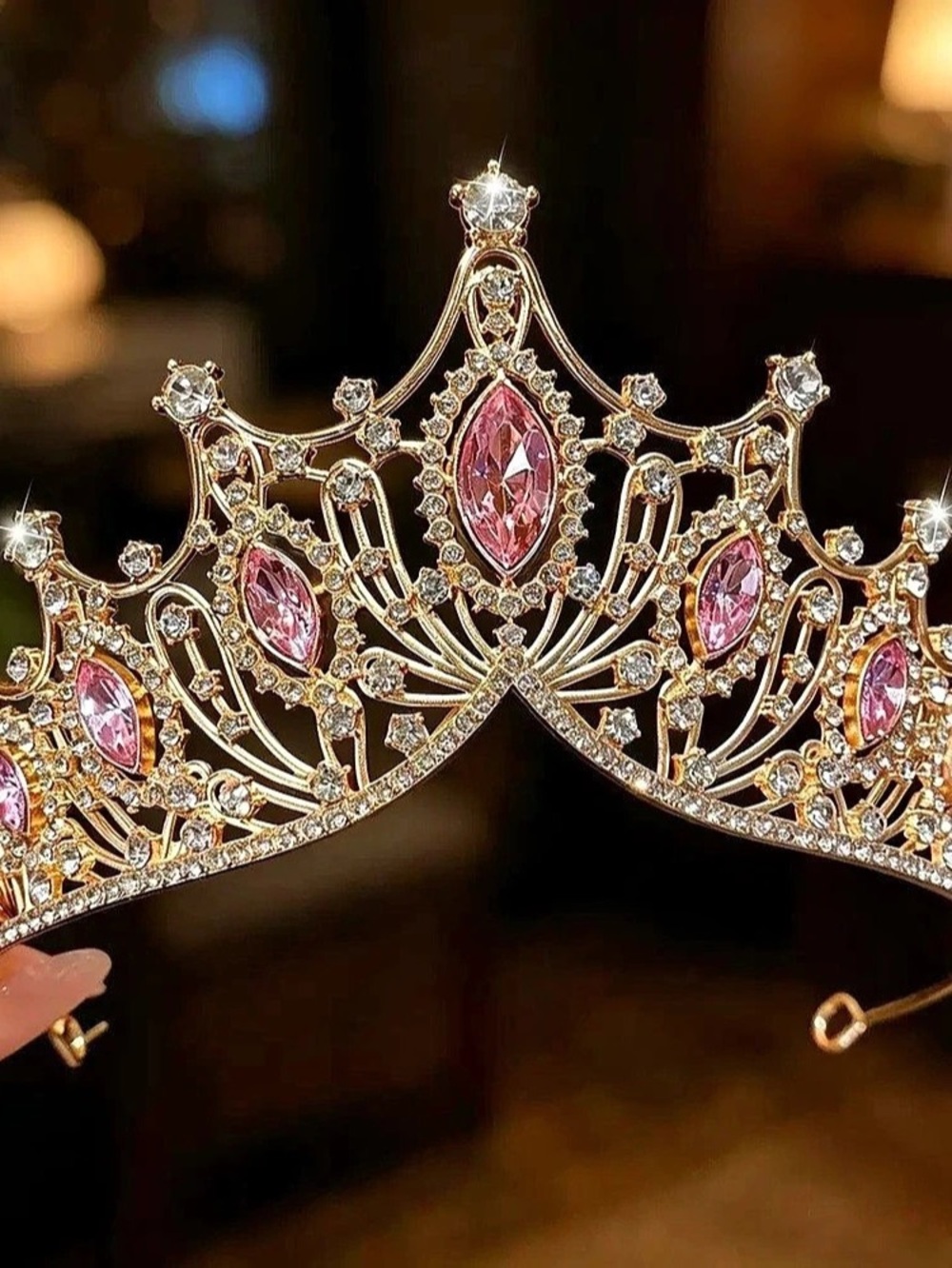 Tiara in Gold & Pink floral wedding